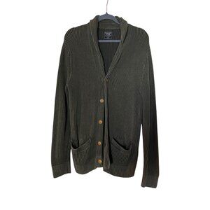 Abercrombie & Fitch Deep Green Ribbed Button Front Cardigan Pocket Sweater Sz M